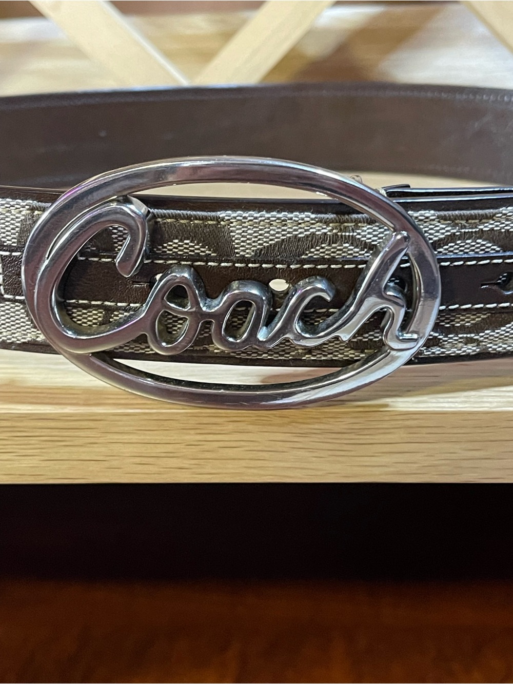 Authentic Coach Y2K Jacquard Canvas monogram logo Belt with Script Oval Buckle - Picture 2 of 11
